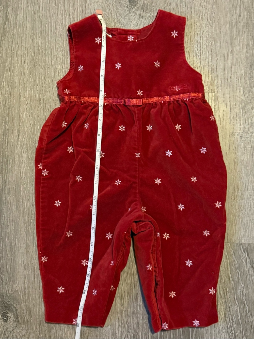 Vintage OshKosh Red Velvet Embroidered Romper snowflake accents girls 6-9months